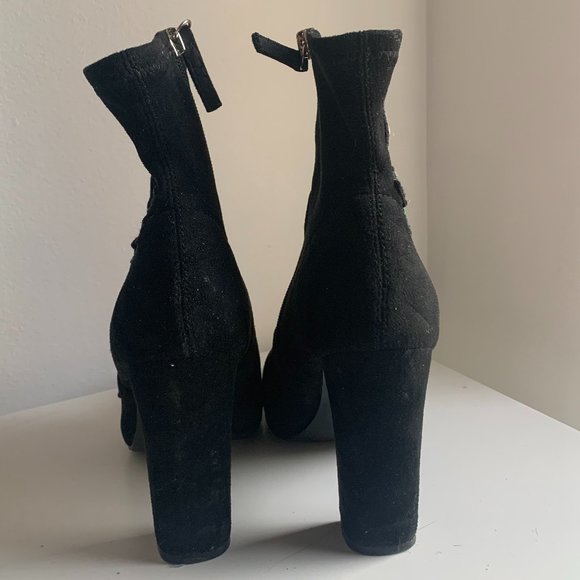 Steve Madden Black Suede 4-Inch Booties With Rose Detailing - Picture 3 of 7